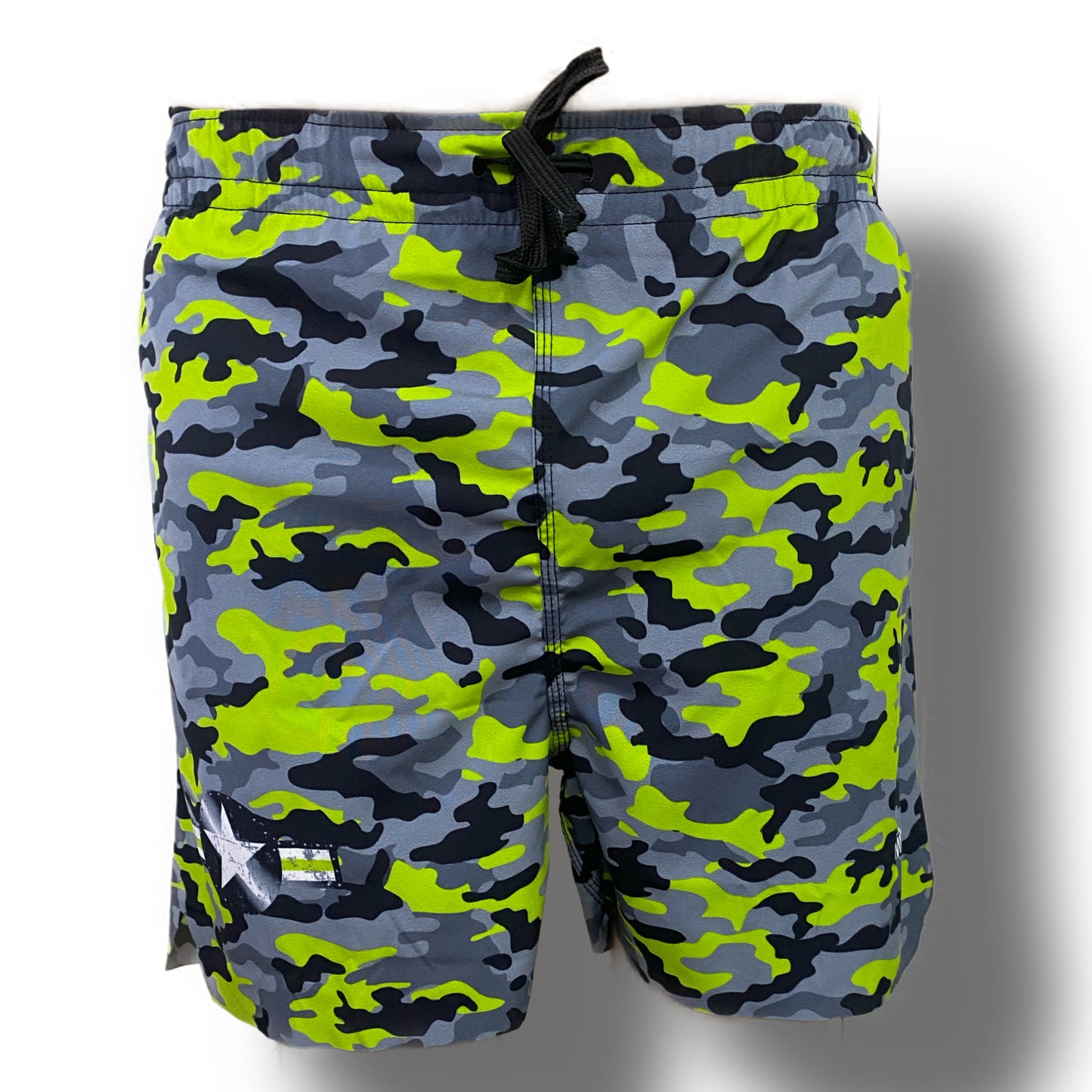 GREEN GREY CAMO LASERCUT PERFORMANCE FISHING SHORTS / SWIM SHORTS