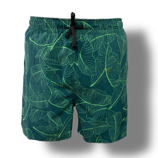 BANANA PALM GREEN  LASERCUT PERFORMANCE FISHING SHORTS / SWIM SHORTS