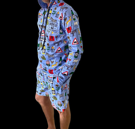 44 Suid Afrika - Blue Printed Fishing-hunting-Braai Hooded long Sleeve Shirt