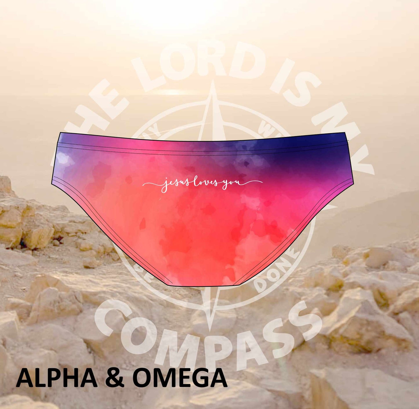 Alpha And Omega Jesus Loves You Watercolor Bikini Bottom