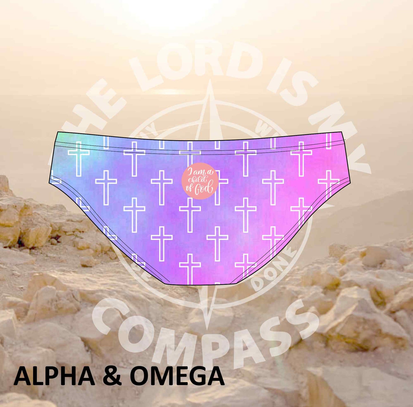 Alpha And Omega Pastel Christian Crosses Bikini Bottom