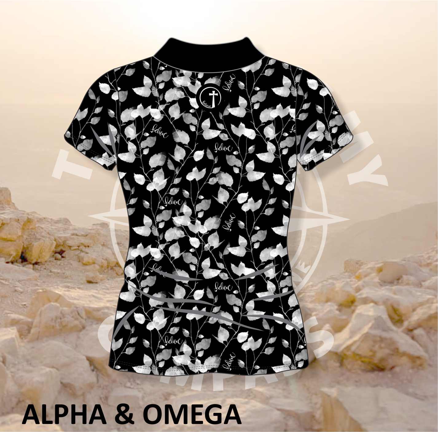 Alpha and Omega Believe Trailing Leaf Ladies Golf Shirt