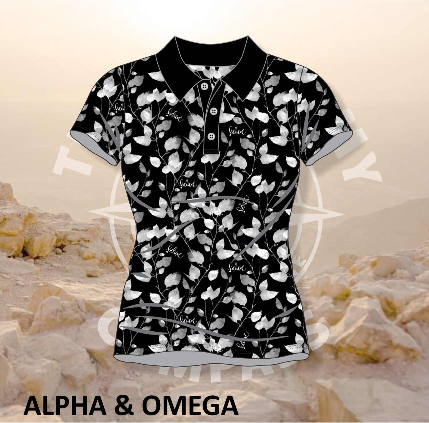 Alpha and Omega Believe Trailing Leaf Ladies Golf Shirt