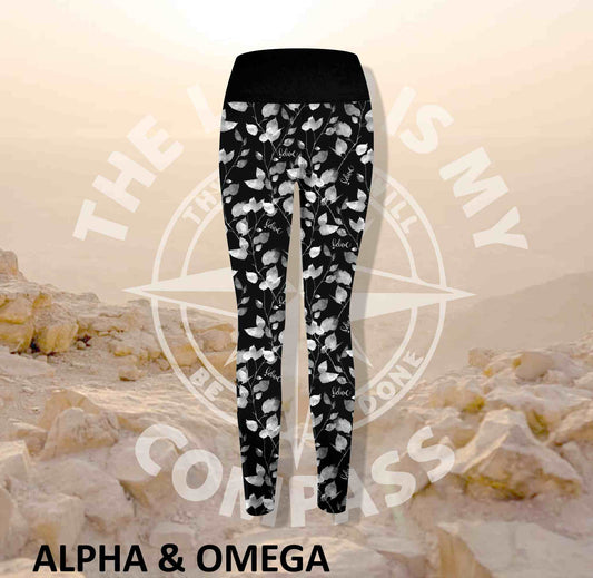 Alpha And Omega Believe Trailing Leaf Print Athleisure Tights