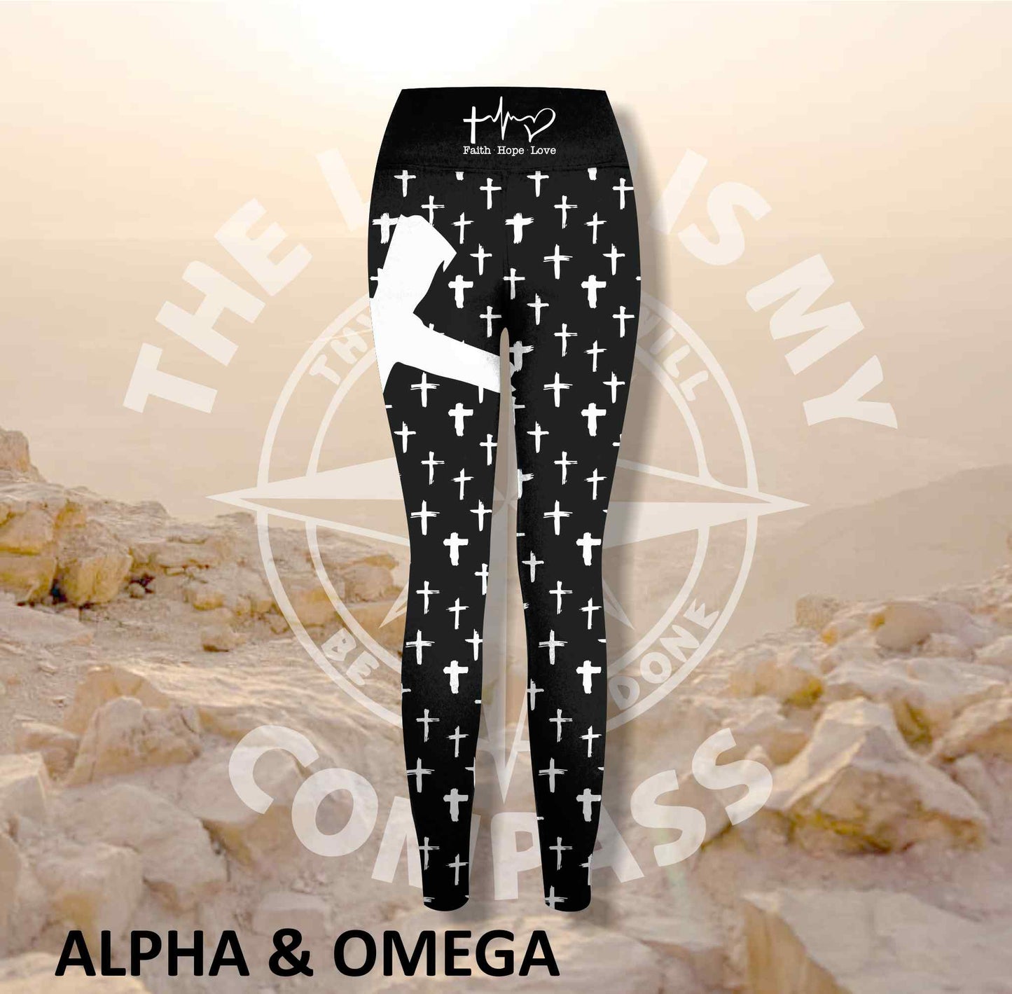 Alpha And Omega Christian Cross Print Athleisure Tights (3058)