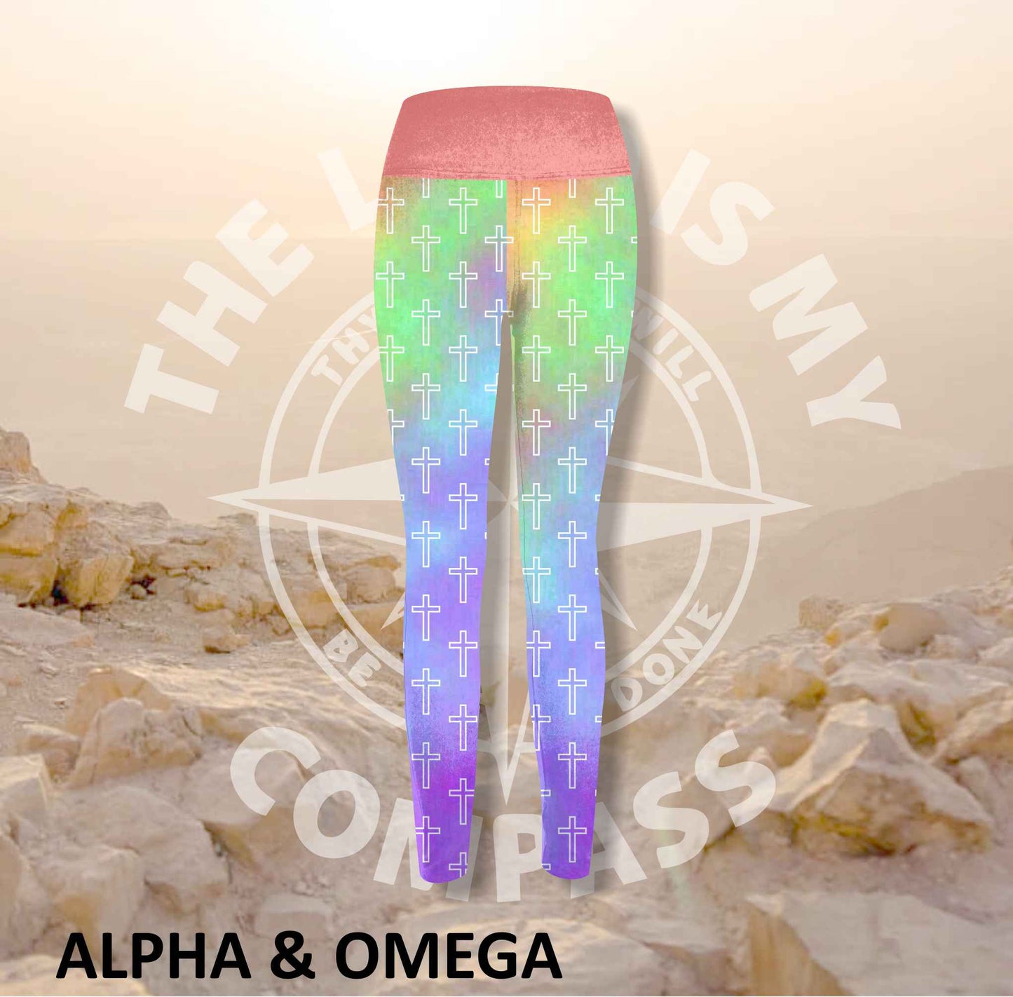 Alpha And Omega Pastel Crosses Print Athleisure Tights