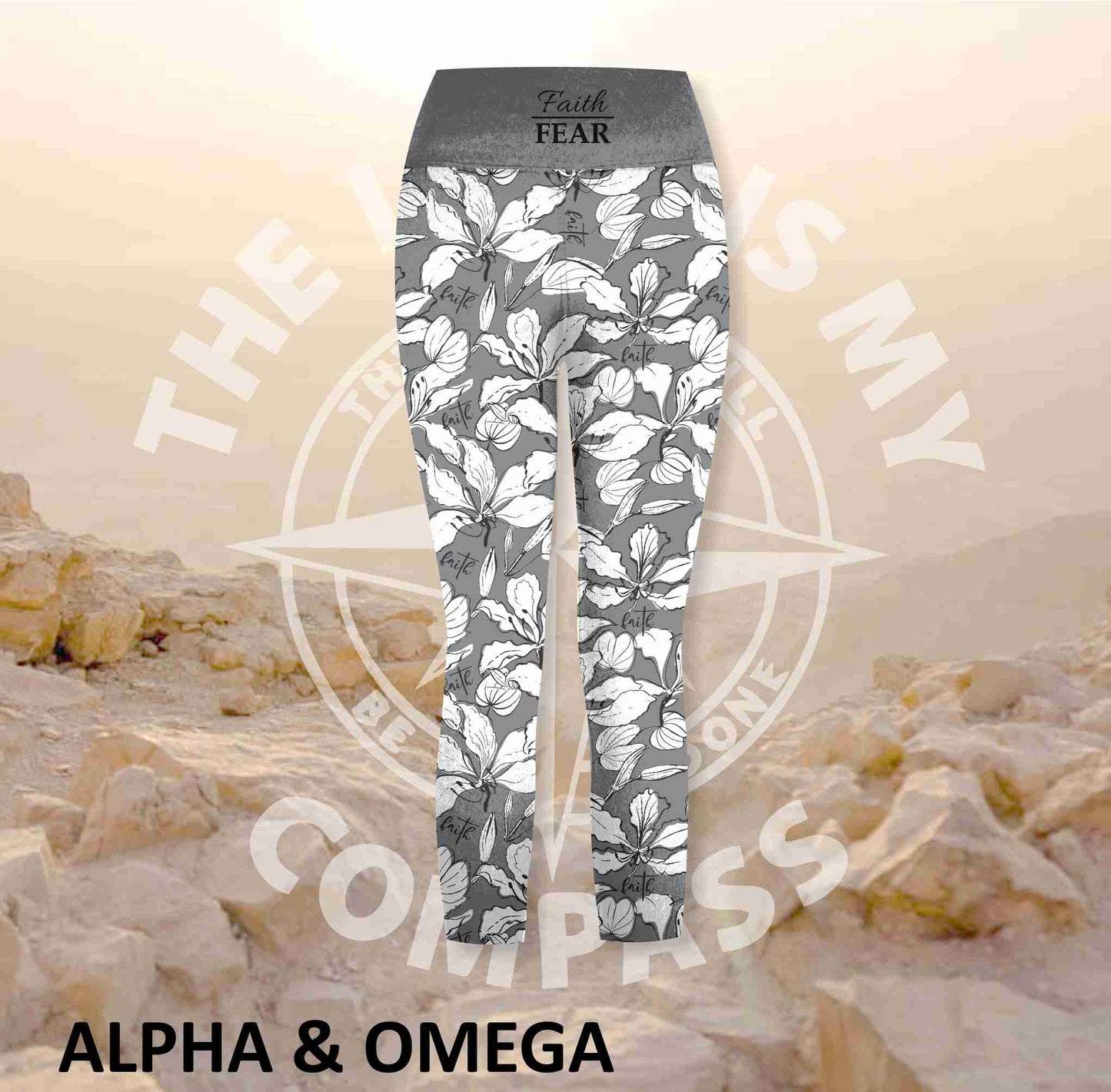 Alpha And Omega Faith Over Fear Print Three Quarter  Athleisure Tights