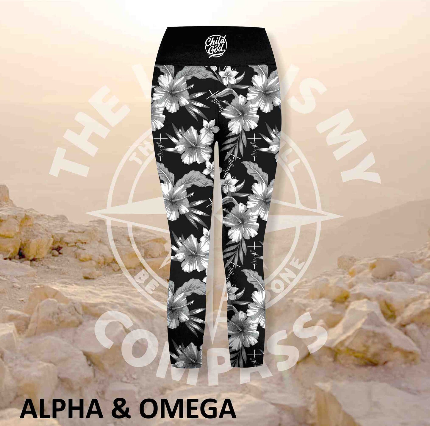 Alpha And Omega Child of God Grey Hibiscus Athleisure Three Quarter Tights