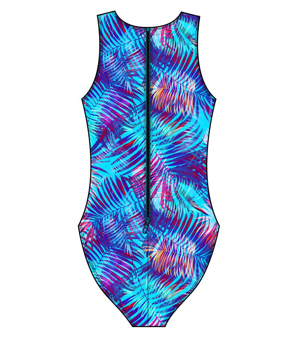 Female water polo swimsuit - Blue Palm