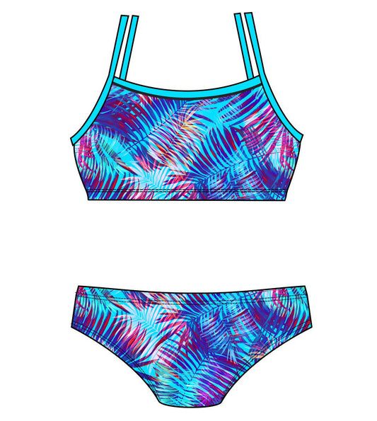 Female 2 piece training bikini  - Blue Palm