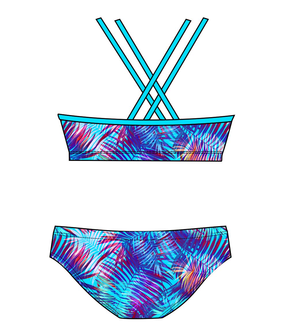 Female 2 piece training bikini  - Blue Palm