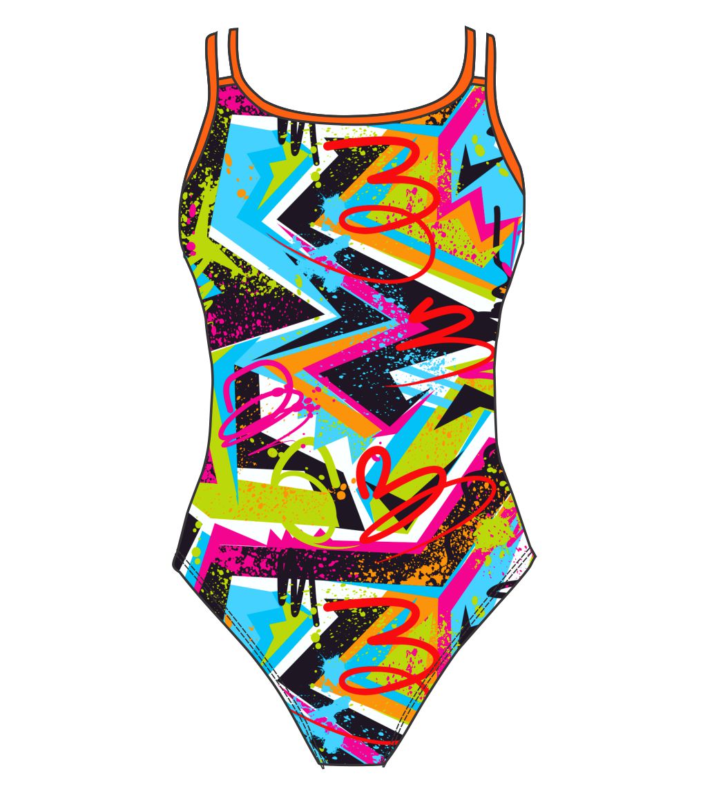 Female fastback swimsuit - Cool Vibes Neon Design (3221)