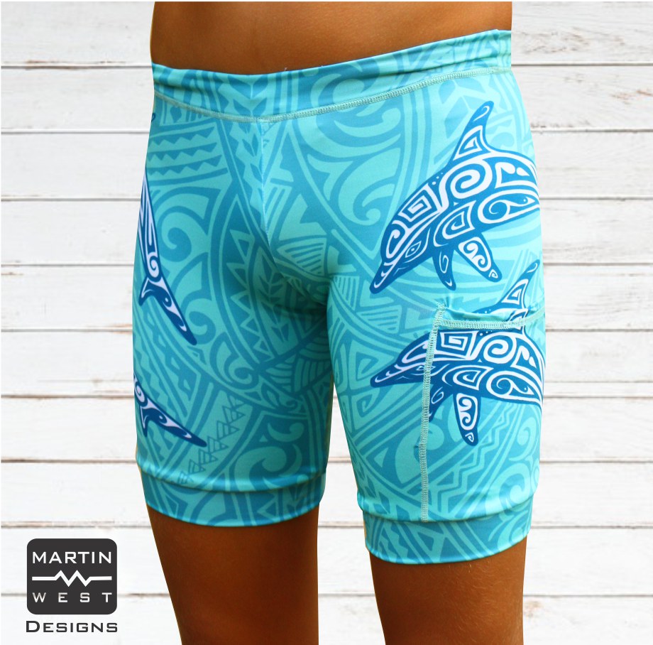 Male Tattoo Dolphin run/paddle shorts