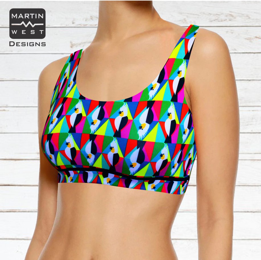 Female Parrot run/paddle/swim reversible Crop Top