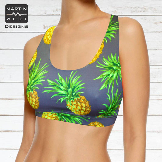 Female Pineapple run/paddle/swim reversible Crop Top