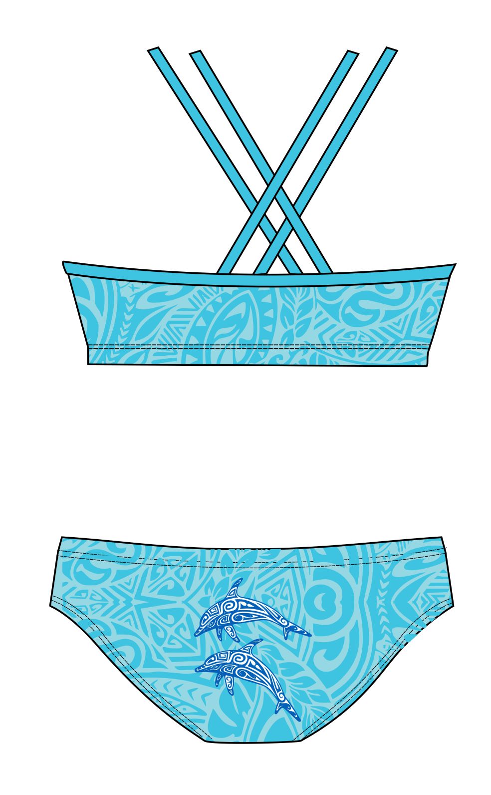 Female 2 piece training bikini -  Dolphin Tribal-Dax Martin