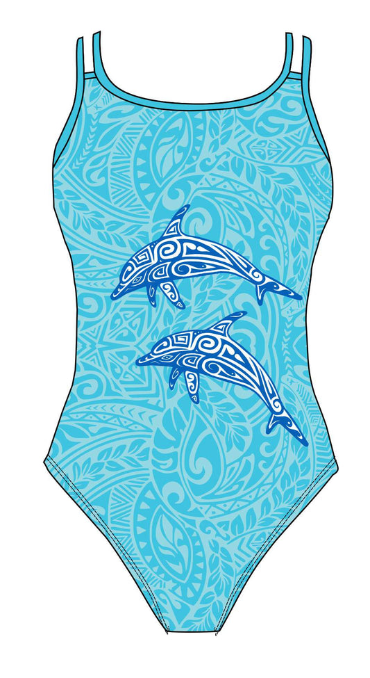 Female fastback swimsuit-Dolphin Tribal-Dax Martin