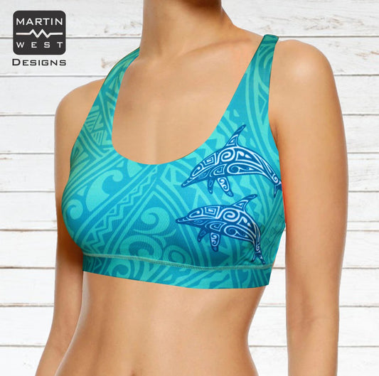 Female Tattoo Dolphin  Paddle/swim reversible Crop Top