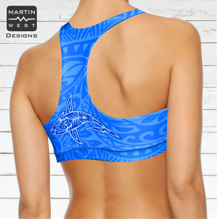 Female Tattoo Shark Paddle/swim reversible Crop Top