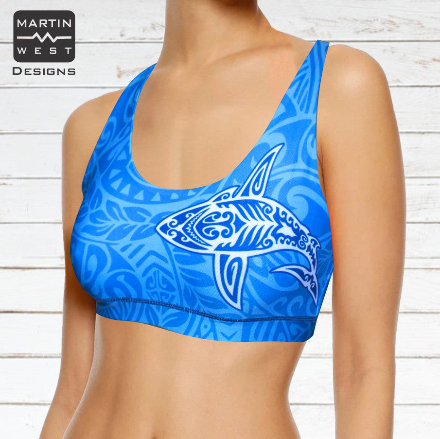 Female Tattoo Shark Paddle/swim reversible Crop Top