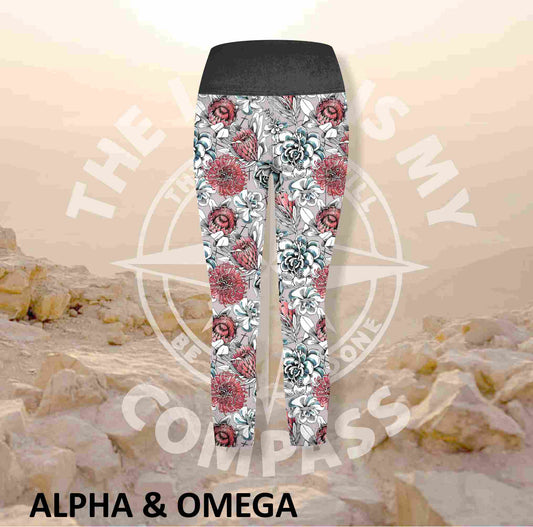 Alpha And Omega Succulent Floral Athleisure Three Quarter Tights