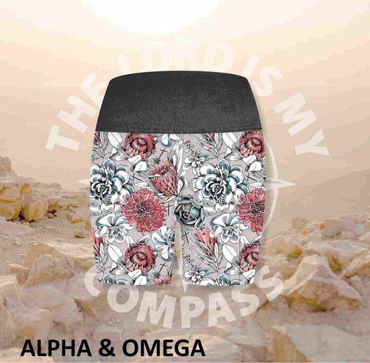 Alpha And Omega Succulent Floral Athleisure Short Tights