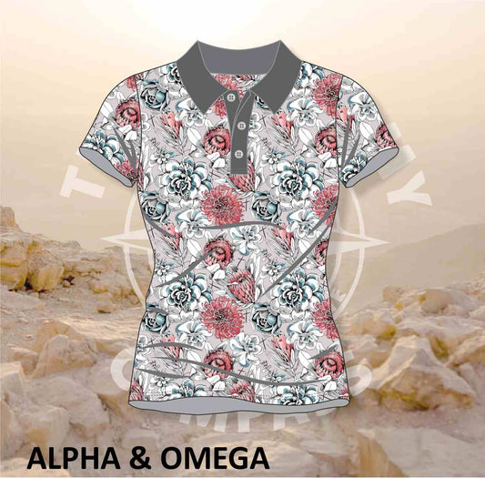 Alpha and Omega Succulent Floral Ladies Golf Shirt