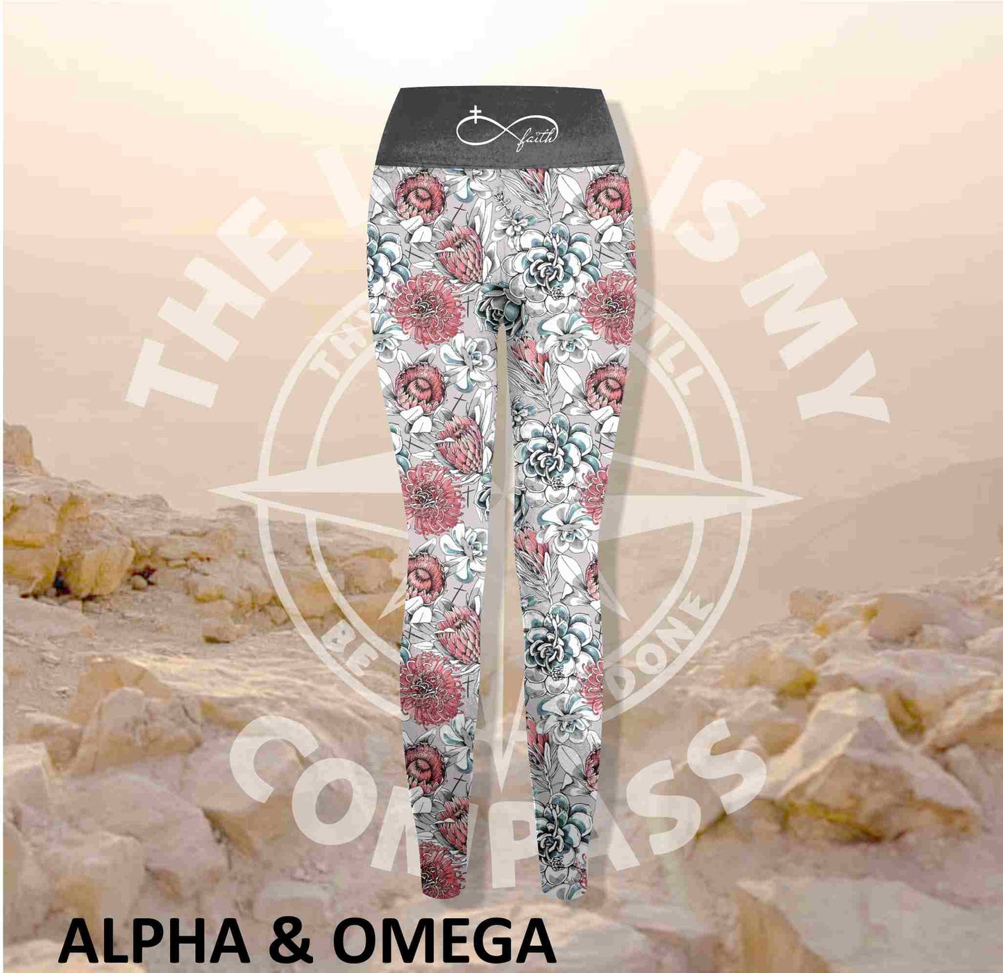 Alpha And Omega Succulent Floral  Print Athleisure Tights