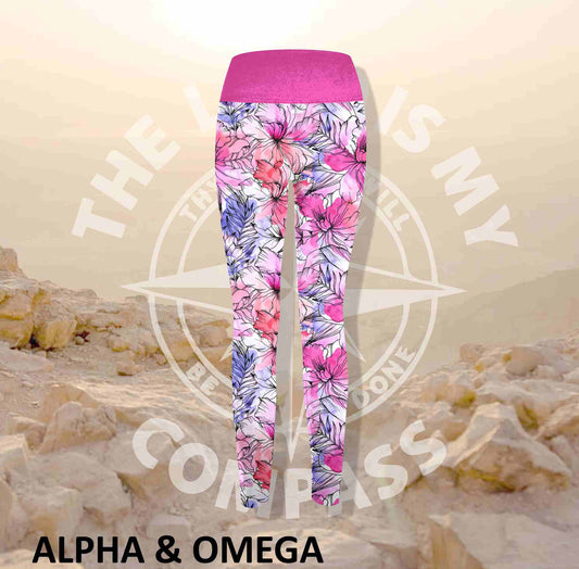 Alpha And Omega Floral Faith Print Athleisure Tights