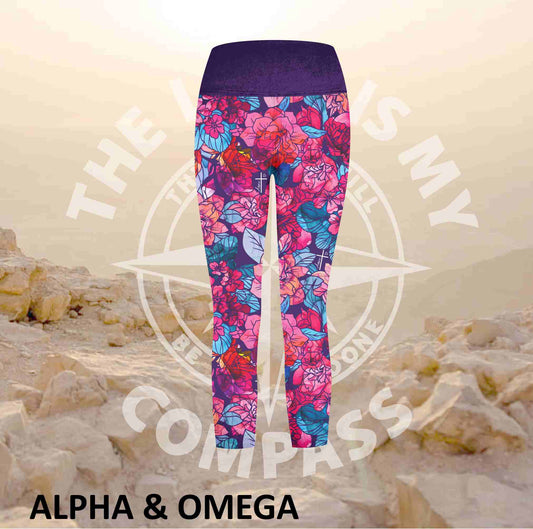 Alpha And Omega Purple Floral Print Athleisure Tights (3235)