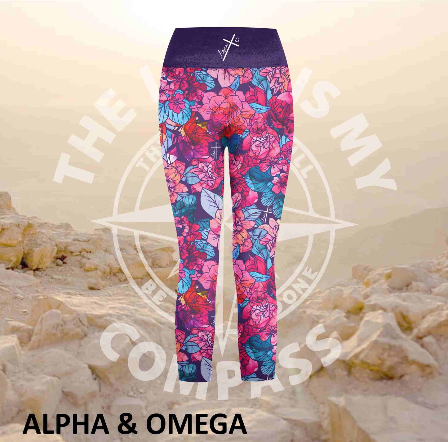 Alpha And Omega Purple Floral  Athleisure Three Quarter Tights (3235)