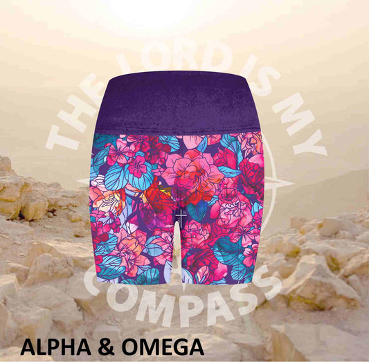 Alpha & Omega Purple Floral  Athleisure Short Tights (3235)