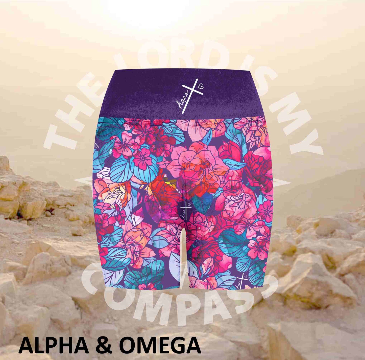 Alpha & Omega Purple Floral  Athleisure Short Tights (3235)