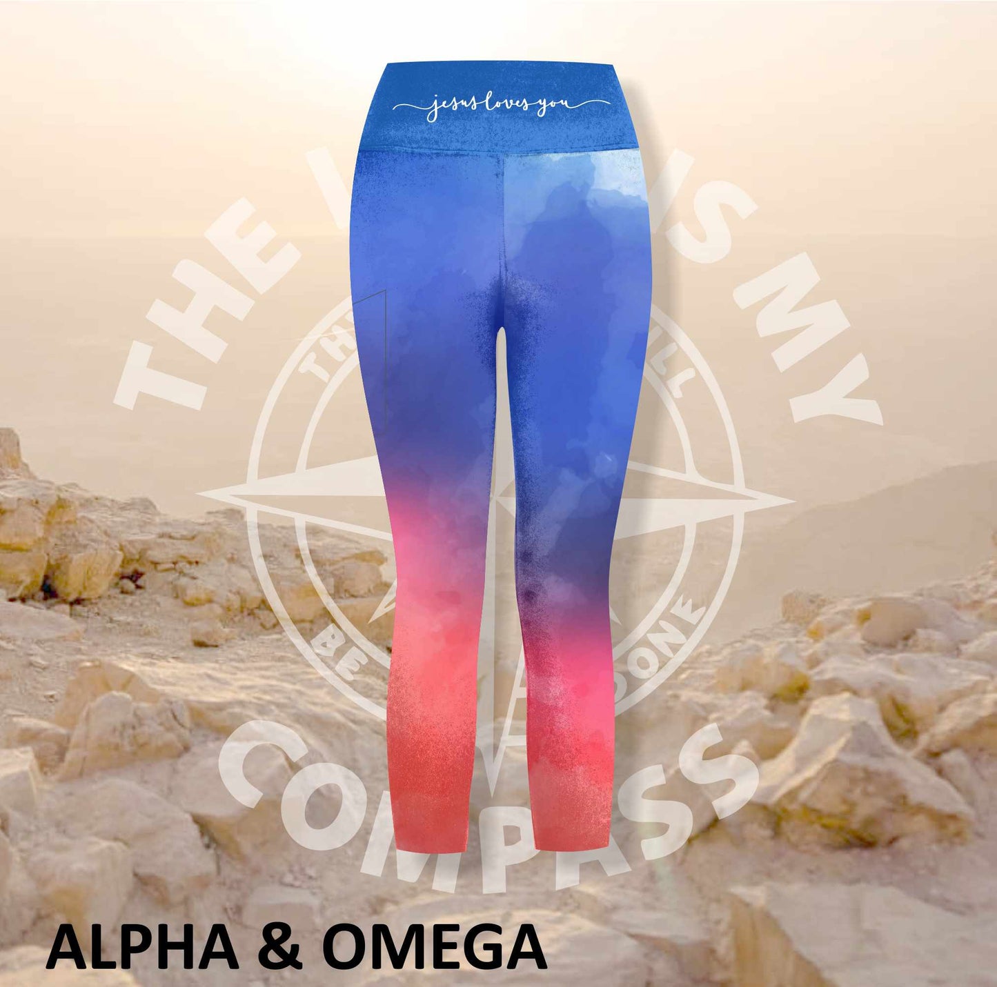 Alpha And Omega Watercolor Jesus Loves you  Athleisure Three Quarter Tights