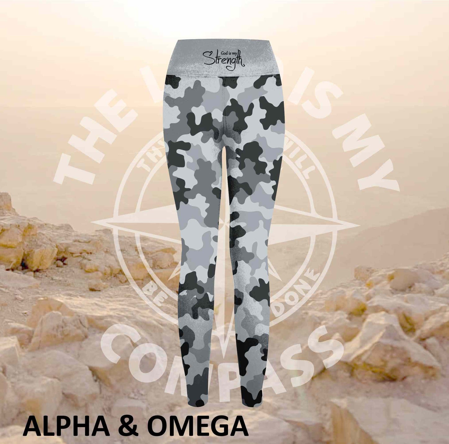 Alpha And Omega Strength Grey Camo Print Athleisure Tights