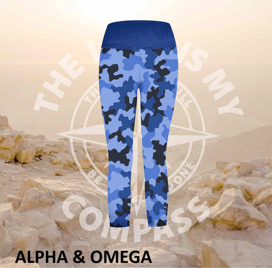 Alpha And Omega Warrior Blue Camo  Athleisure Three Quarter Tights